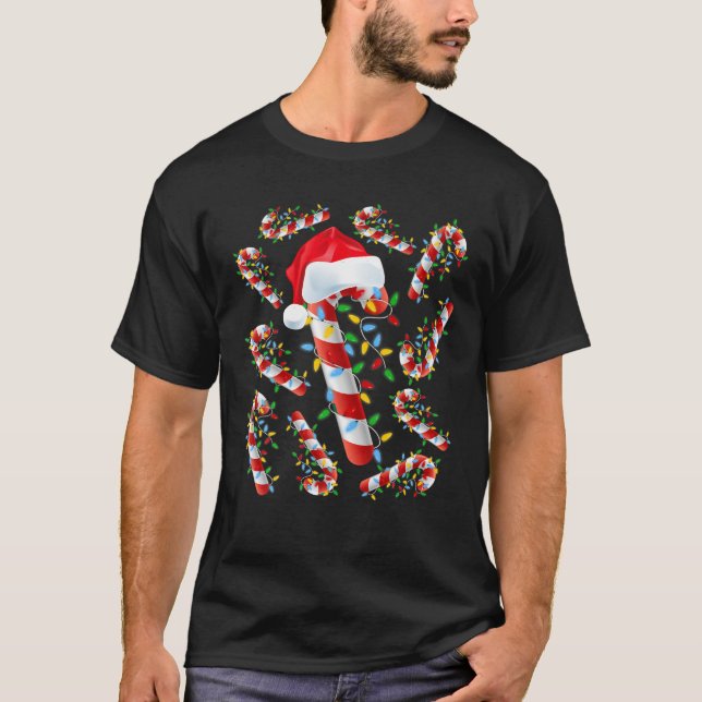Red and White Candy cane-julsfonen Julafton Ligh T Shirt (Framsida)