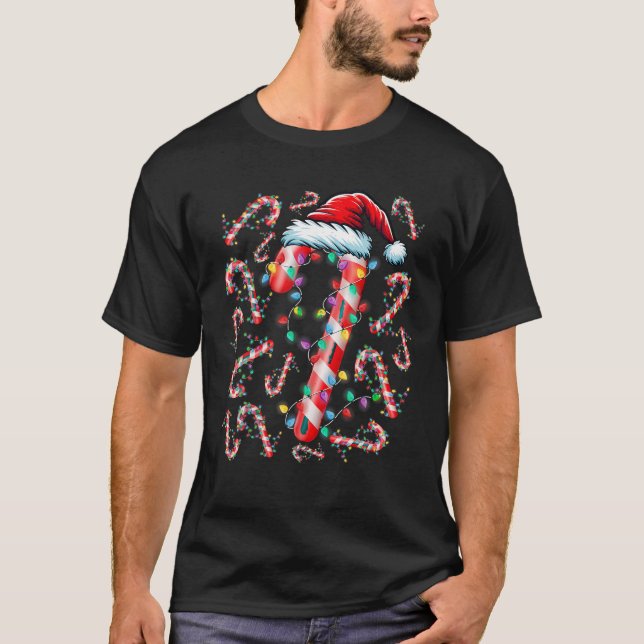 Red and White Candy cane jultomten Funny Xma T Shirt (Framsida)