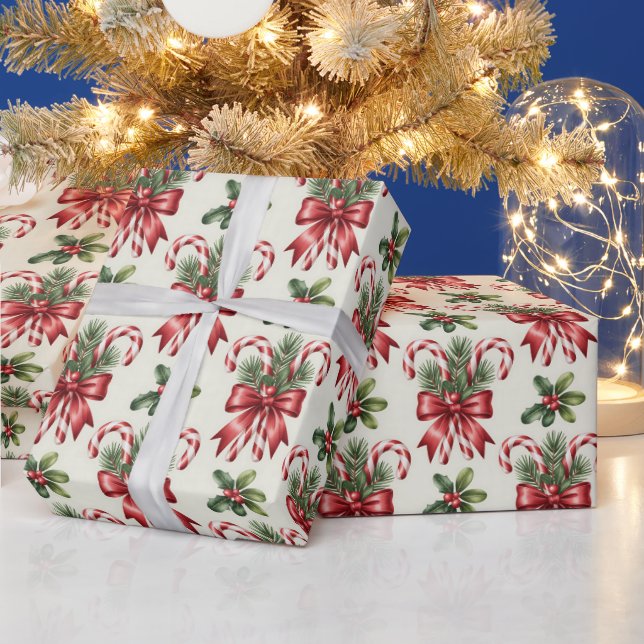 Red and White Candy Cane Ribbon Christmas Pattern Presentpapper (Helgdagar)