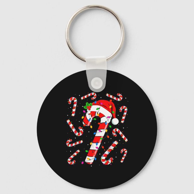 Red And White Candy Cane Santa Christmas Funny Xma Nyckelring (Framsida)