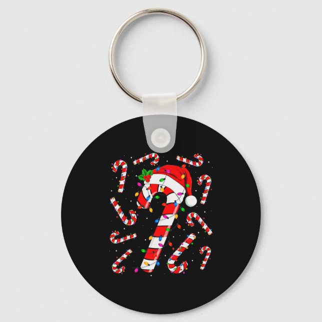 Red And White Candy Cane Santa Christmas Funny Xma Nyckelring (Framsida)
