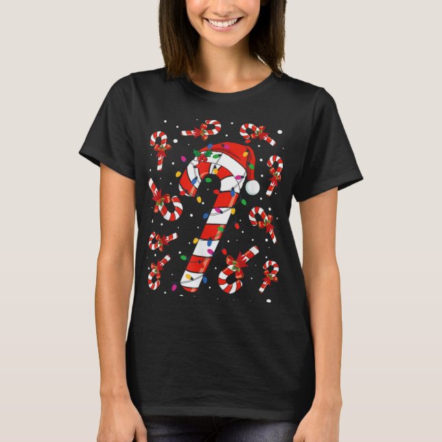 Red And White Candy Cane Santa Christmas Funny Xma T Shirt (Framsida)