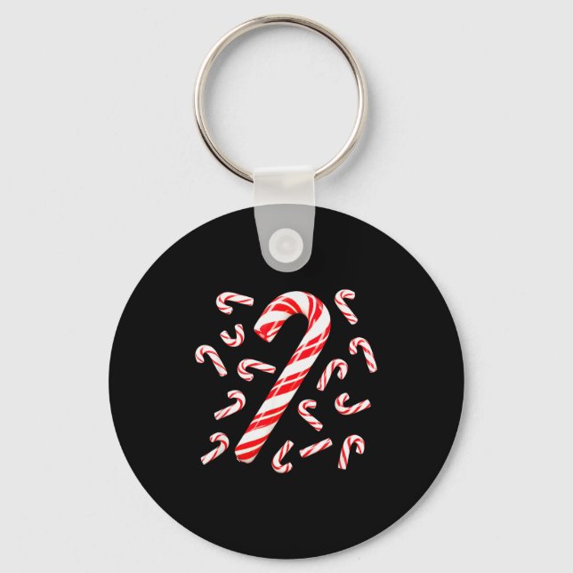 Red And White Candy Cane Santa Christmas  Nyckelring (Framsida)