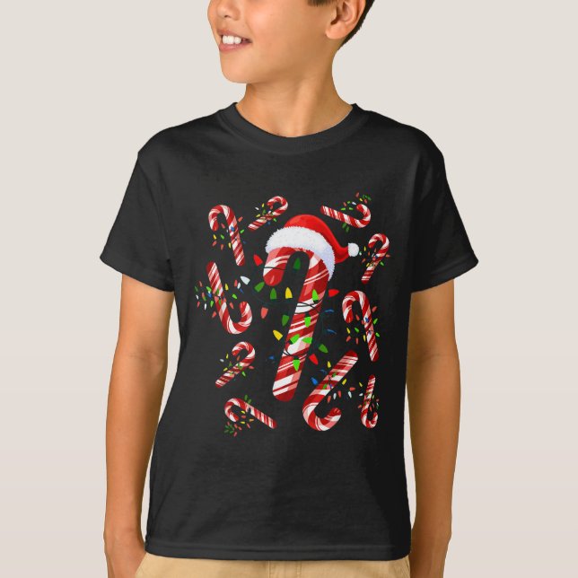 Red And White Candy Cane Santa Christmas  T Shirt (Framsida)