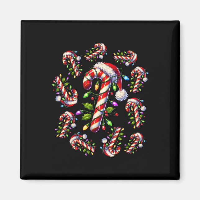 Red and White Candy cane Santa Funy Xma Magnet (Framsidan)