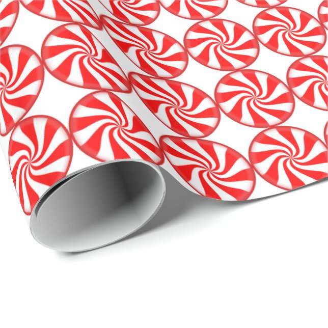 Red and White Candy Swirls Mönster Presentpapper (Rullad Hörn)