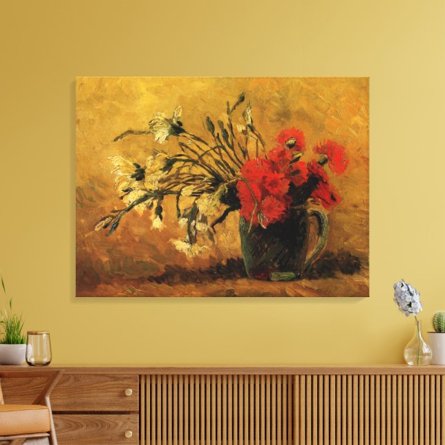 Red and White Carnations av Vincent van Gogh Canvastryck (Insitu (Vardagsrum))