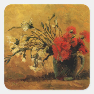 Red and White Carnations av Vincent van Gogh Fyrkantigt Klistermärke