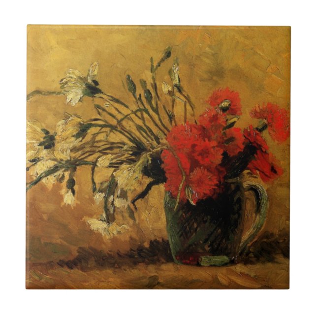 Red and White Carnations av Vincent van Gogh Kakelplatta (Framsidan)