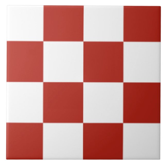 Red and White Checker mönster Kakelplatta (Framsidan)