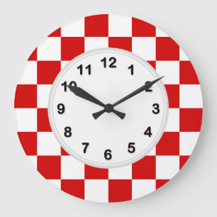 Red and White Checker Mönster Stor Klocka