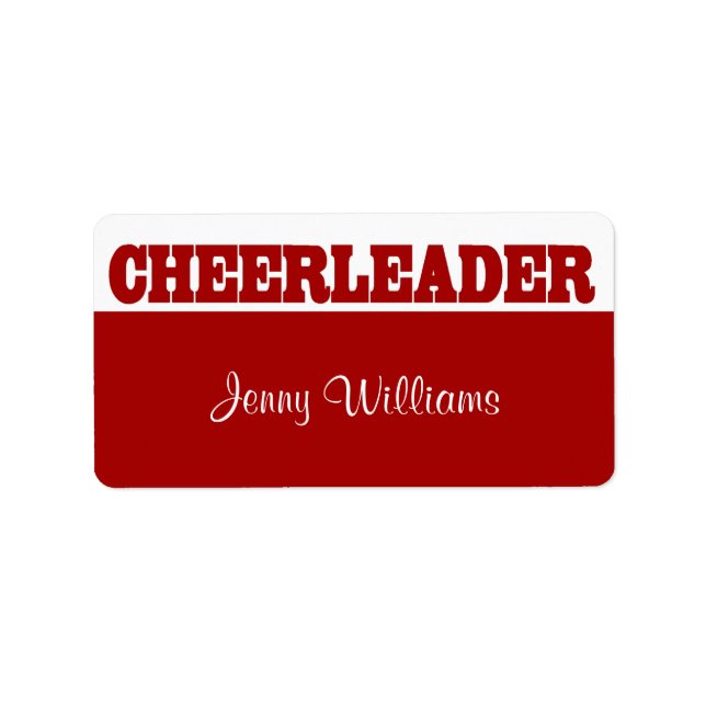 Red and White CheerLedare Namn Stickers Adressetikett (Framsidan)