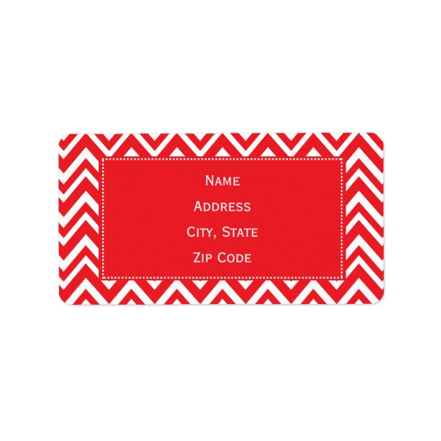 Red and White Chevron Mönster Adressetikett (Framsidan)