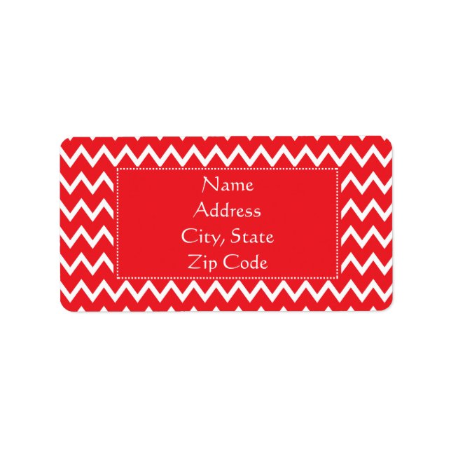 Red and White Chevron Mönster Adressetikett (Framsidan)