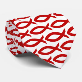 Red and White Christian Fish Symbol Necktie Slips
