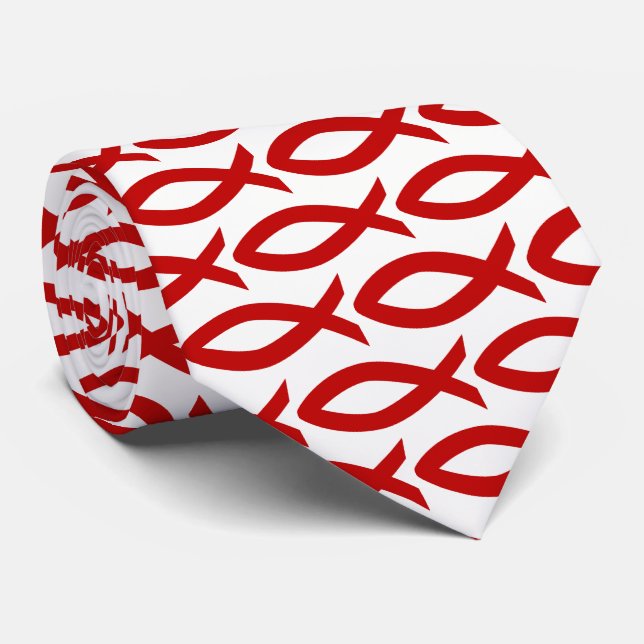 Red and White Christian Fish Symbol Necktie Slips (Rullad)
