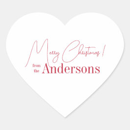 Red and White Christmas from Family Name Hjärtformat Klistermärke