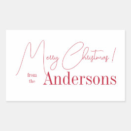 Red and White Christmas from Family Name Rektangulärt Klistermärke