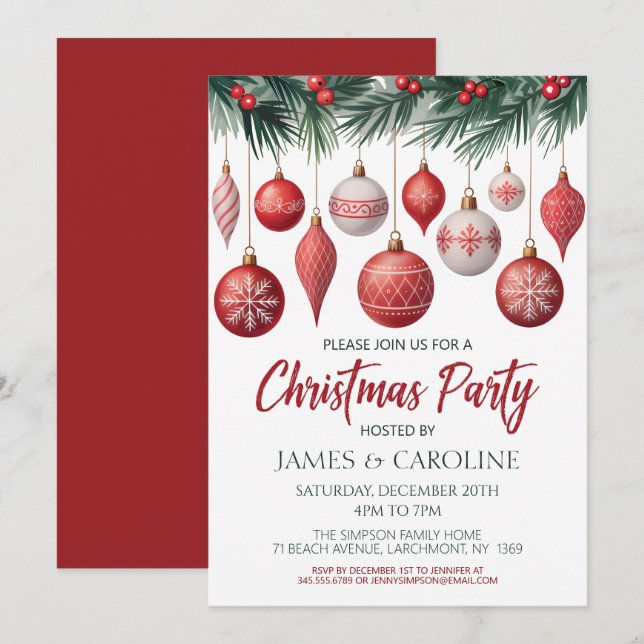 Red and White Christmas Party Invitation Inbjudningar (Fram/baksida)
