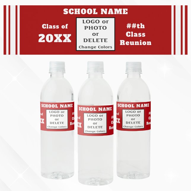 Red and White, Class Reunion Vattenflaskor Etikett (Class Reunion Water Bottle Labels. Class Reunion Table Decorations. Red and White Water Bottle Label)