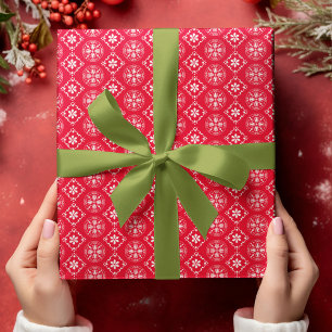 Red and White Classic Snowflake Mönster Presentpapper