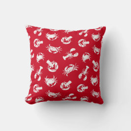 Red and White Crab and Lobster Print Kudde