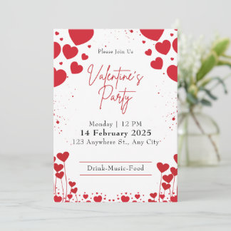 Red and White Cute Valentine Day Party Inbjudningar