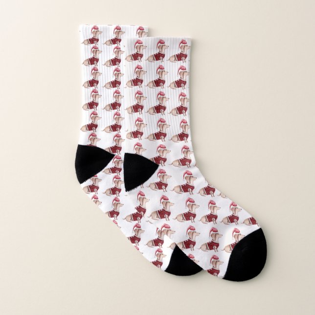 Red and White Dachshund jul Socks Unisex Strumpor (Par)