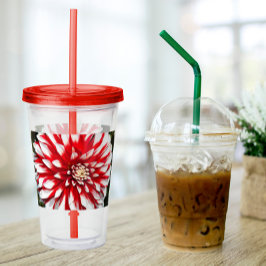 Red and White Dahlia Blommigt Take Away Mugg