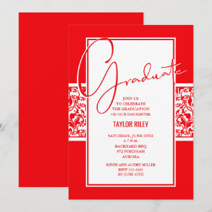 Red and White Damask Studenten Inbjudningar