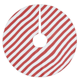 Red and White Diagonal Rand Mönster Julgransmatta Borstad Polyester
