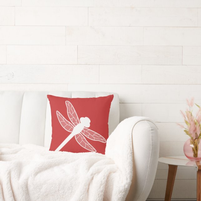 Red and White Dragonfly Print Kudde (Soffa)