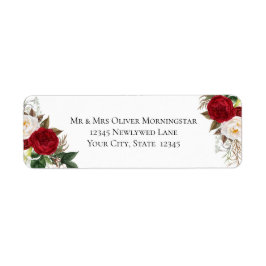 Red and White Elegant Blommigt Bouquet Returadress Etikett