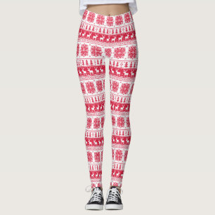 Red and White Fair Isle-jul Leggings