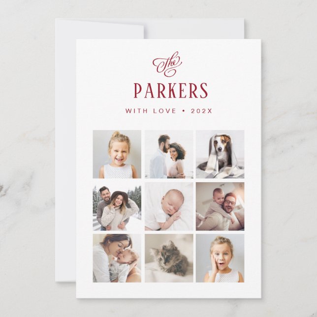 Red and White Family Multi Photo Grid | Jul Julkort (Framsida)
