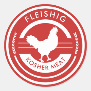 Red and White Fleishig Label Kosher Kött Runt Klistermärke