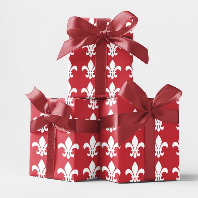 Red and White Fleur de Lys Presentpapper (Red and White Fleur de Lys Wrapping Paper)