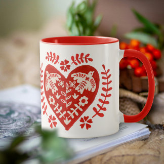 Red and White Folk Art Heart Mugg