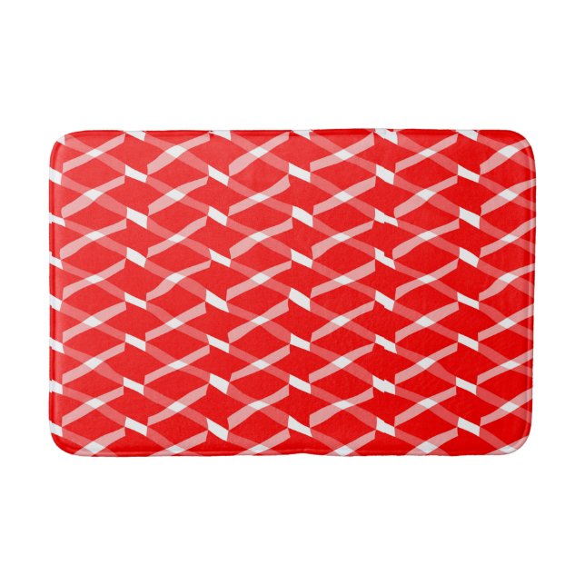 Red and White Geometric Mönster Badrumsmatta (Framsidan)