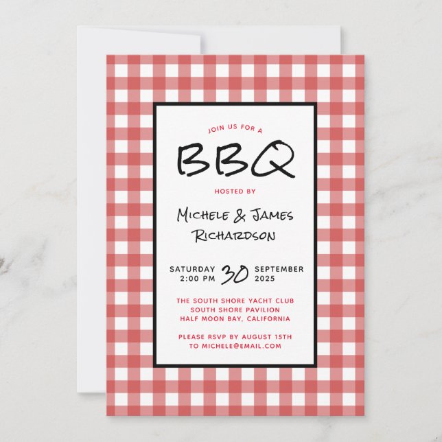 Red and White Gingham BBQ Picnic Party Inbjudningar (Framsida)