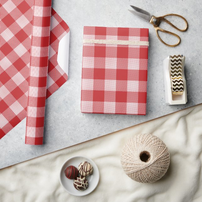 Red and White Gingham Check Mönster Presentpapper (Hantverk)