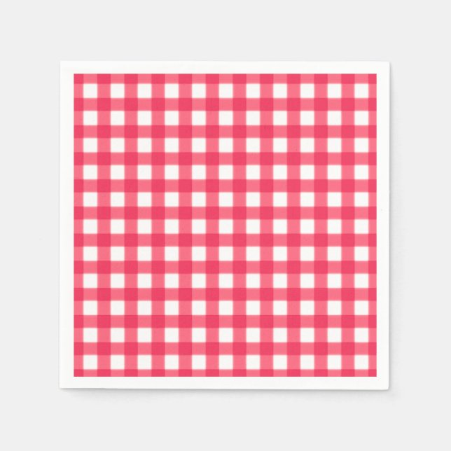 Red and White Gingham Checkerboard mönster Pappersservett (Framsidan)