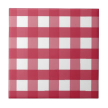 Red and White Gingham Editable Label Ceramic Tile