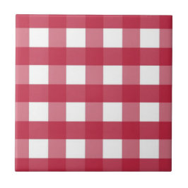 Red and White Gingham Editable Label Ceramic Tile Kakelplatta