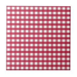Red and White Gingham Editable Label Kakelplatta