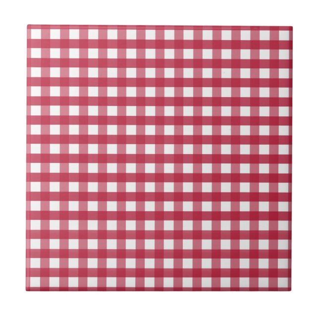 Red and White Gingham Editable Label Kakelplatta (Framsidan)