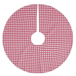 Red and White Gingham Julgransmatta Borstad Polyester