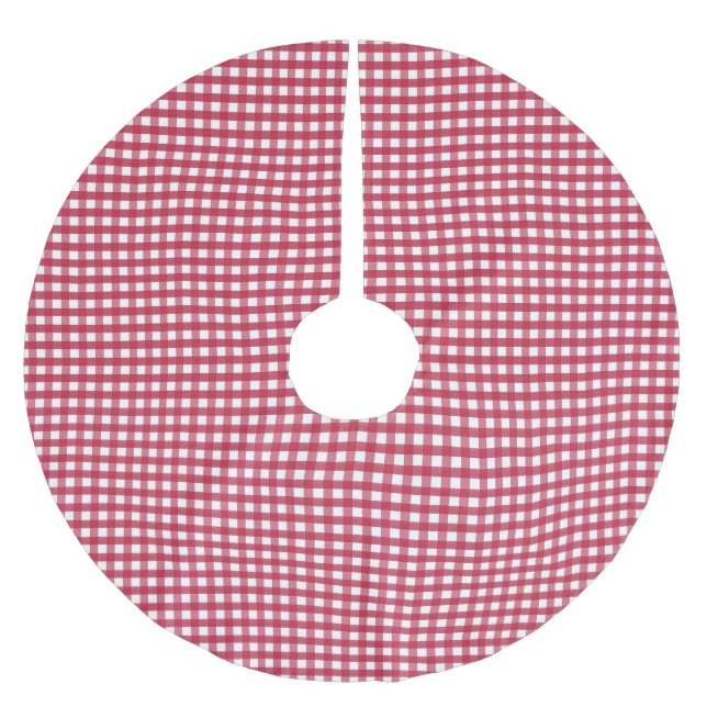 Red and White Gingham Julgransmatta Borstad Polyester (Framsidan)