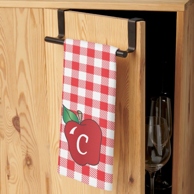 Red and White Gingham med Apple Kitchen Towel Kökshandduk (Thirds Fold)