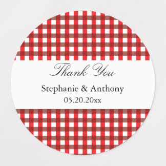 Red and White Gingham Mönster Barbeque Tack Klistermärke